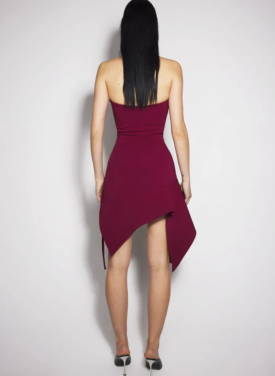 Dresses & Catsuits|MUGLER burgundy asymmetric bustier dress