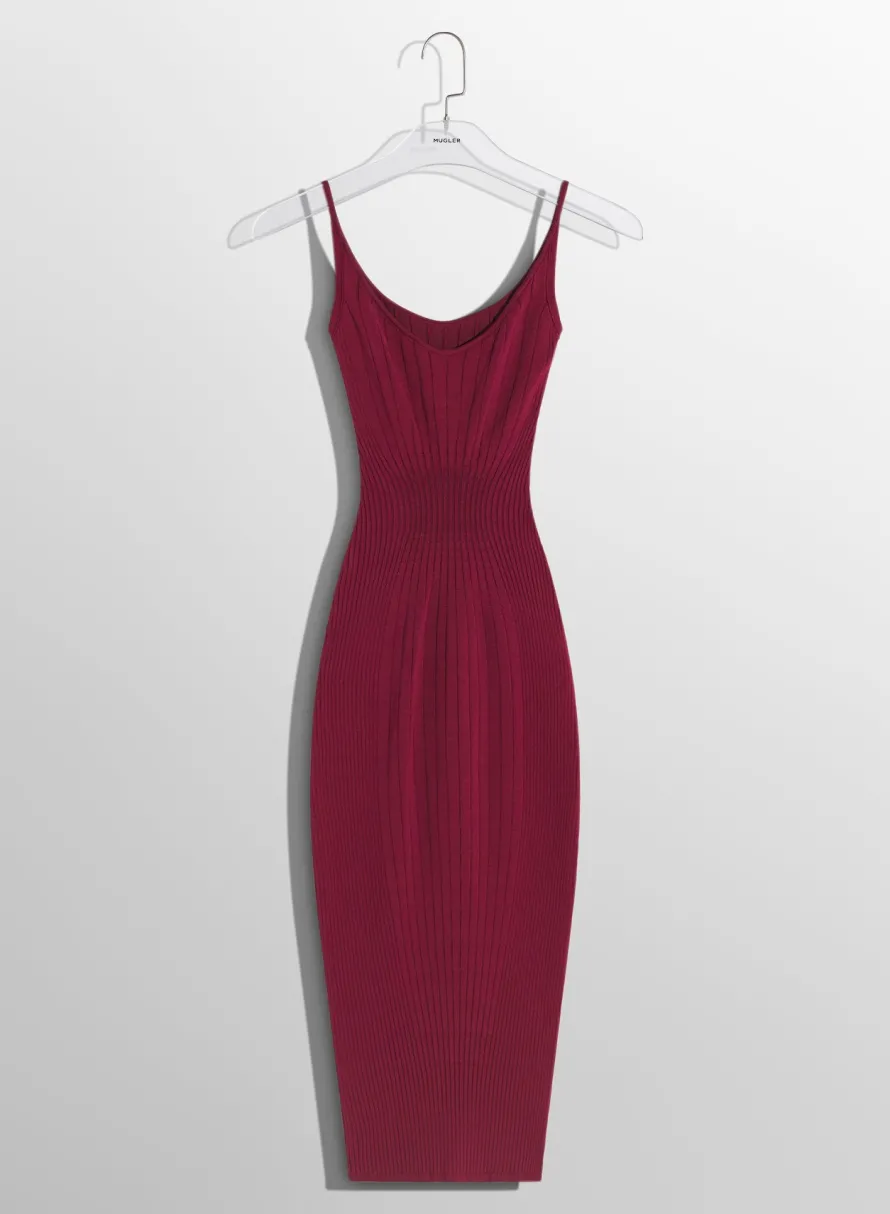 Dresses & Catsuits|Knitwear|MUGLER burgundy sculpting knit dress