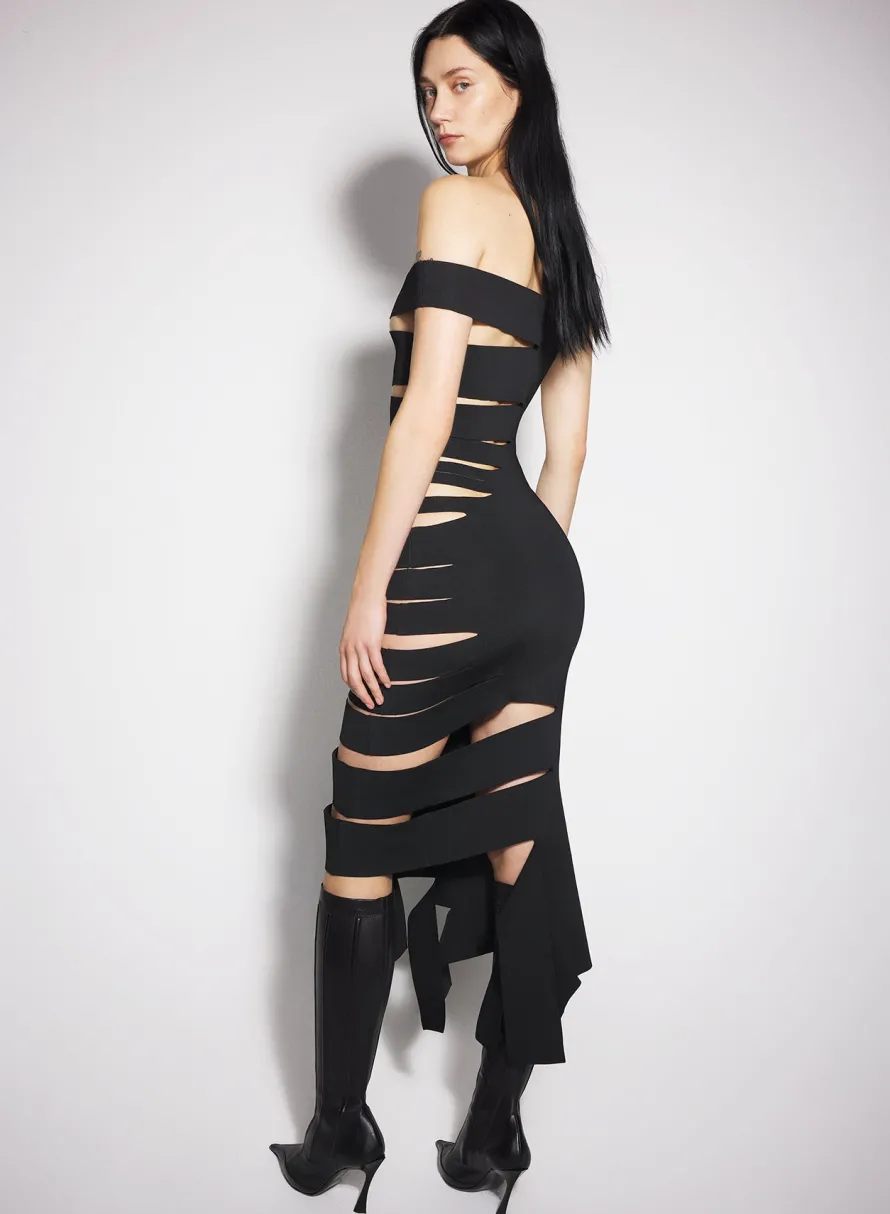 Knitwear|Dresses & Catsuits|MUGLER black bandage knit dress