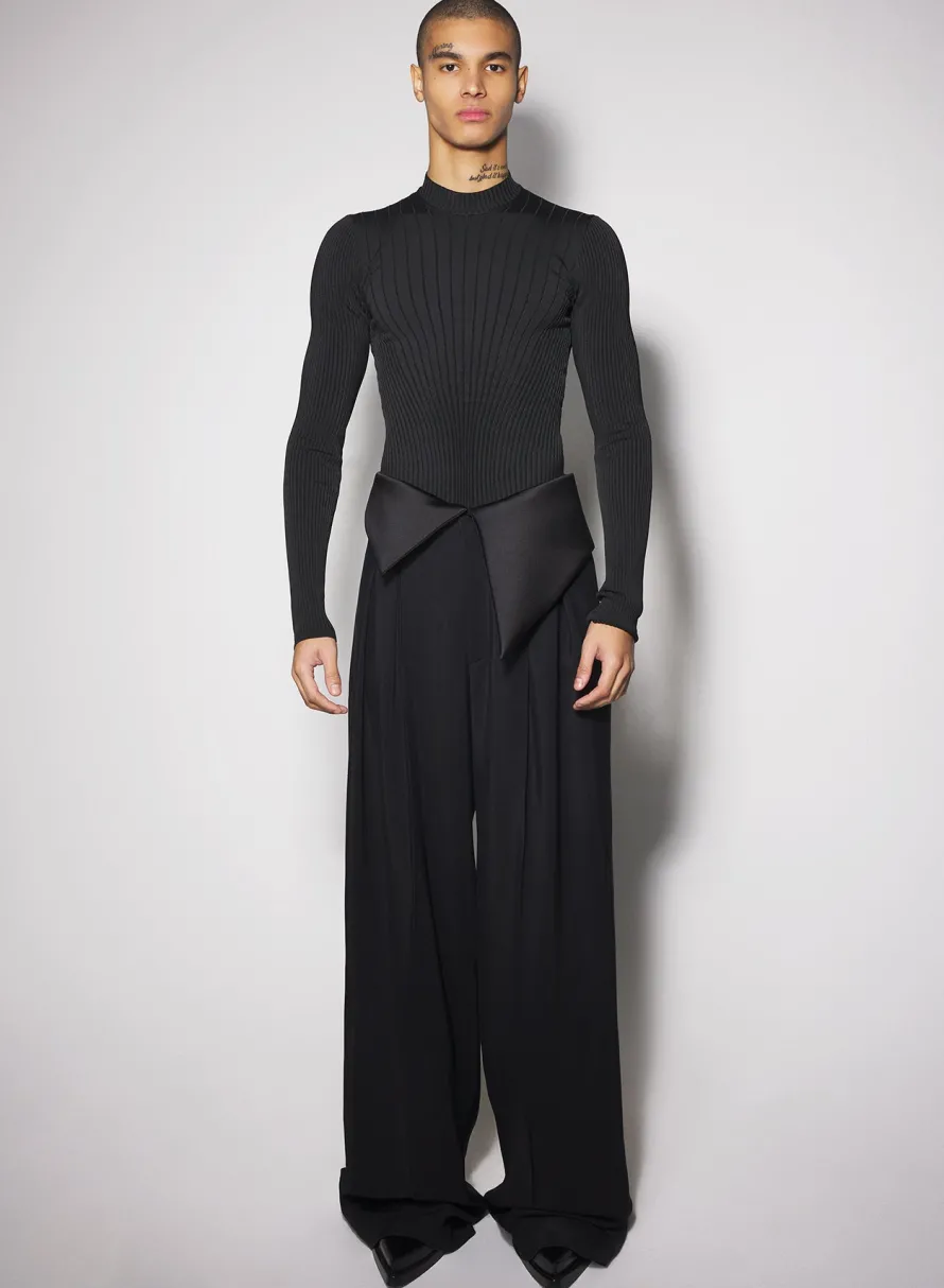 Trousers & Shorts|Trousers|MUGLER black satin cummerbund trousers