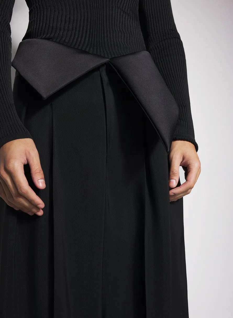 Trousers & Shorts|Trousers|MUGLER black satin cummerbund trousers