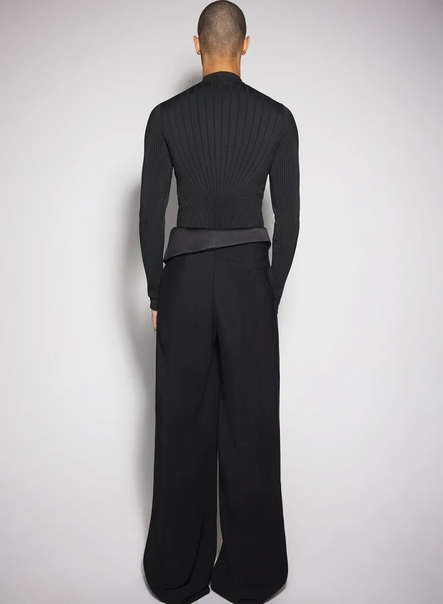 Trousers & Shorts|Trousers|MUGLER black satin cummerbund trousers