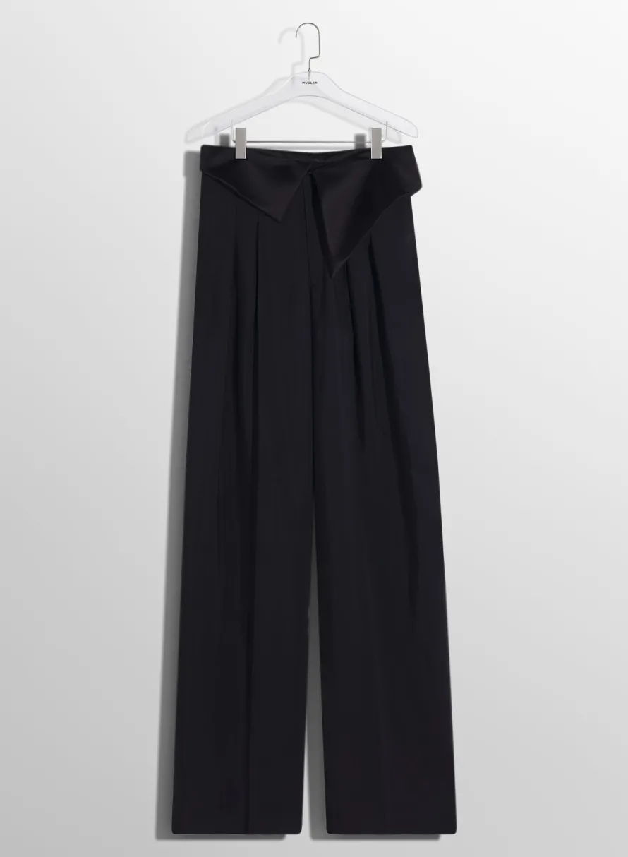 Trousers & Shorts|Trousers|MUGLER black satin cummerbund trousers