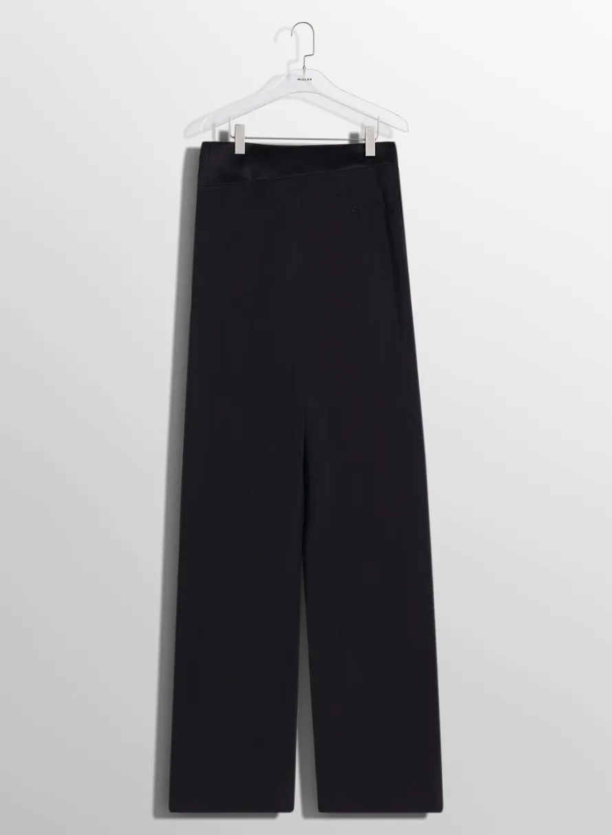 Trousers & Shorts|Trousers|MUGLER black satin cummerbund trousers