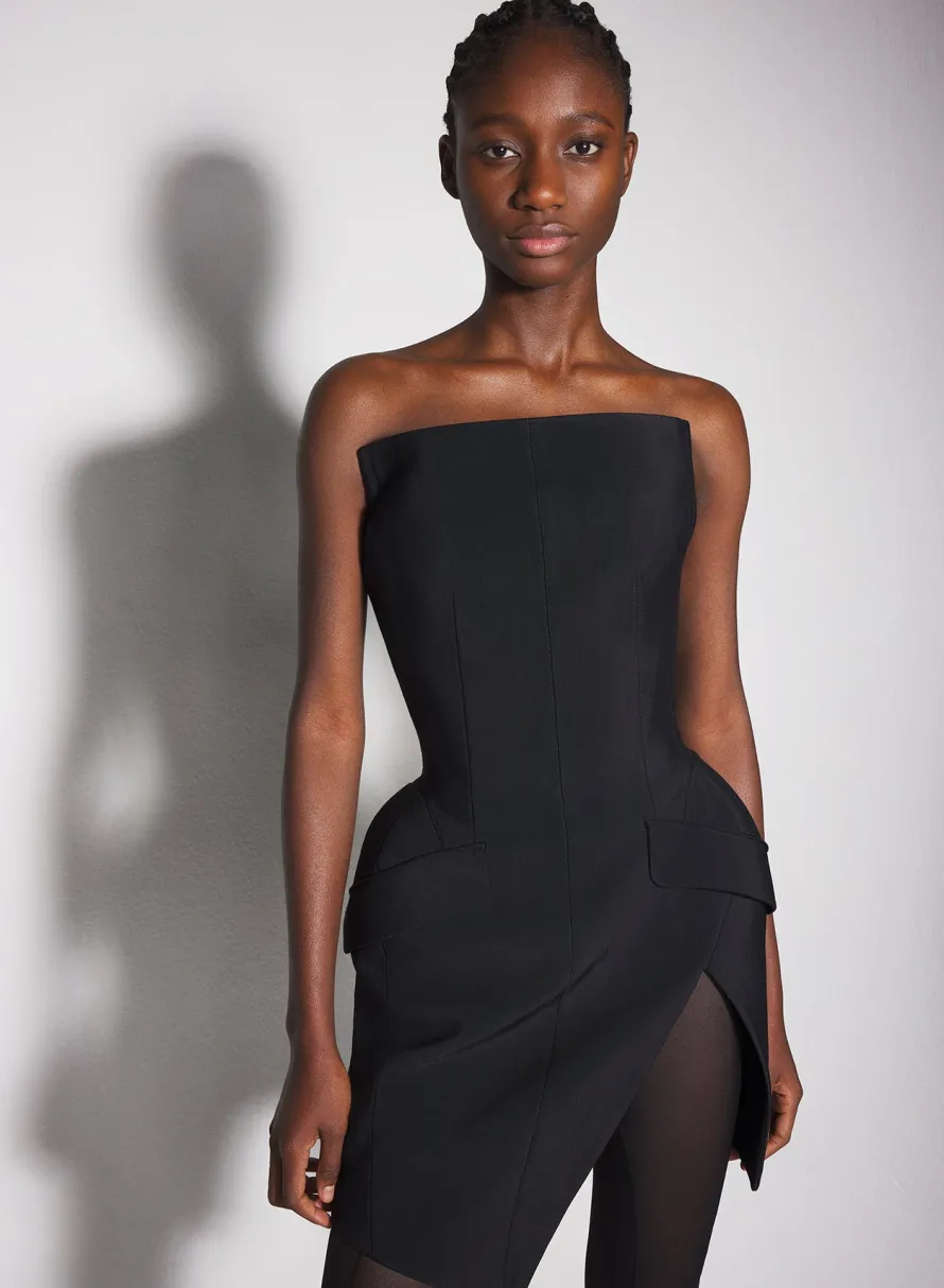 Dresses & Catsuits|MUGLER black slitted tailored bustier dress