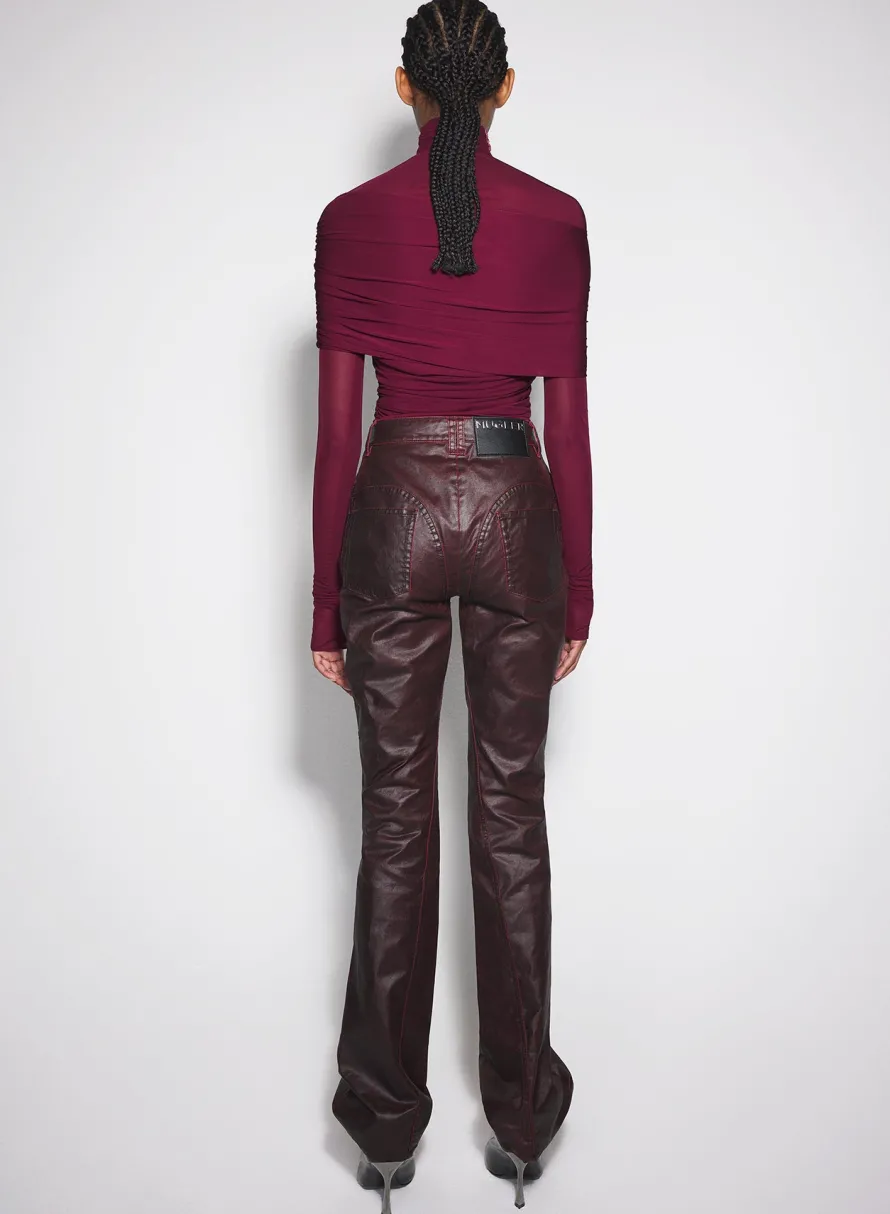 Tops|MUGLER burgundy ruched top