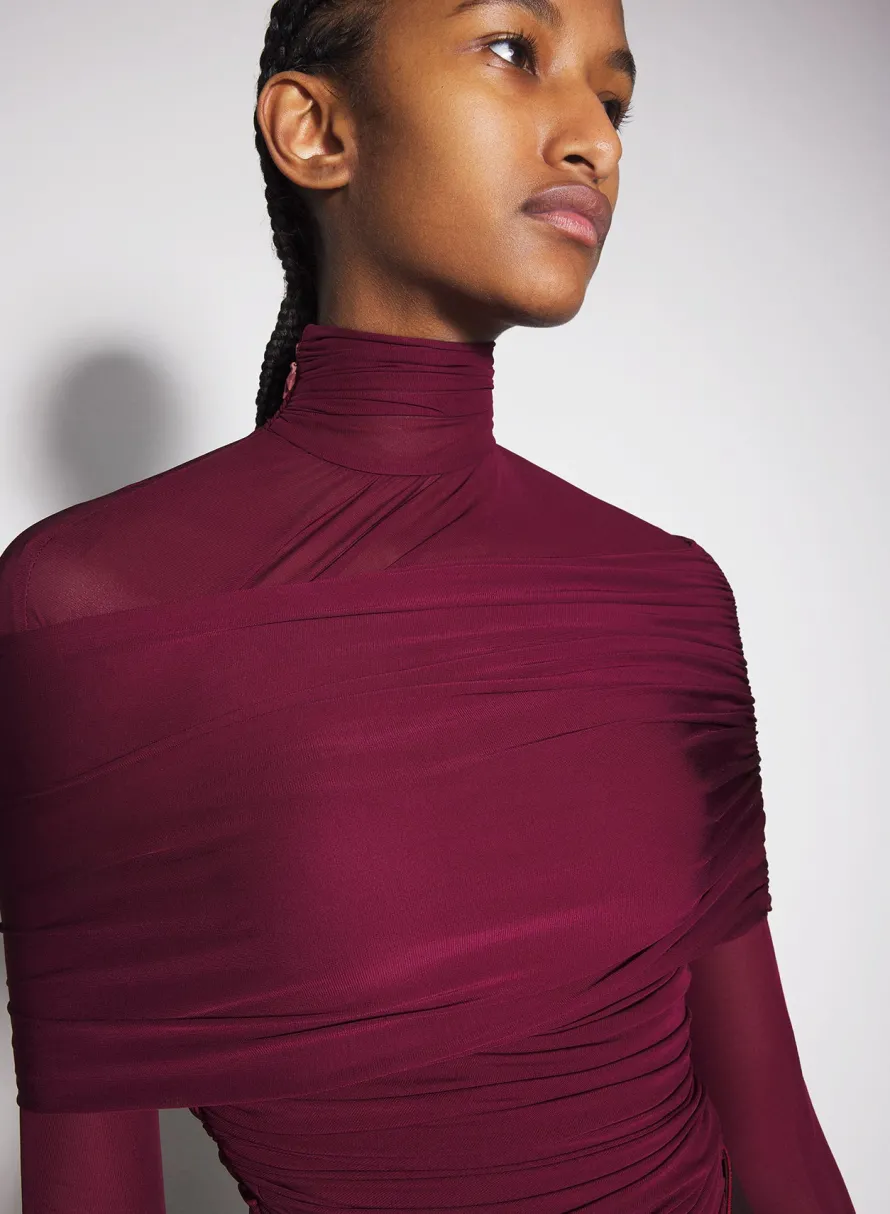 Tops|MUGLER burgundy ruched top