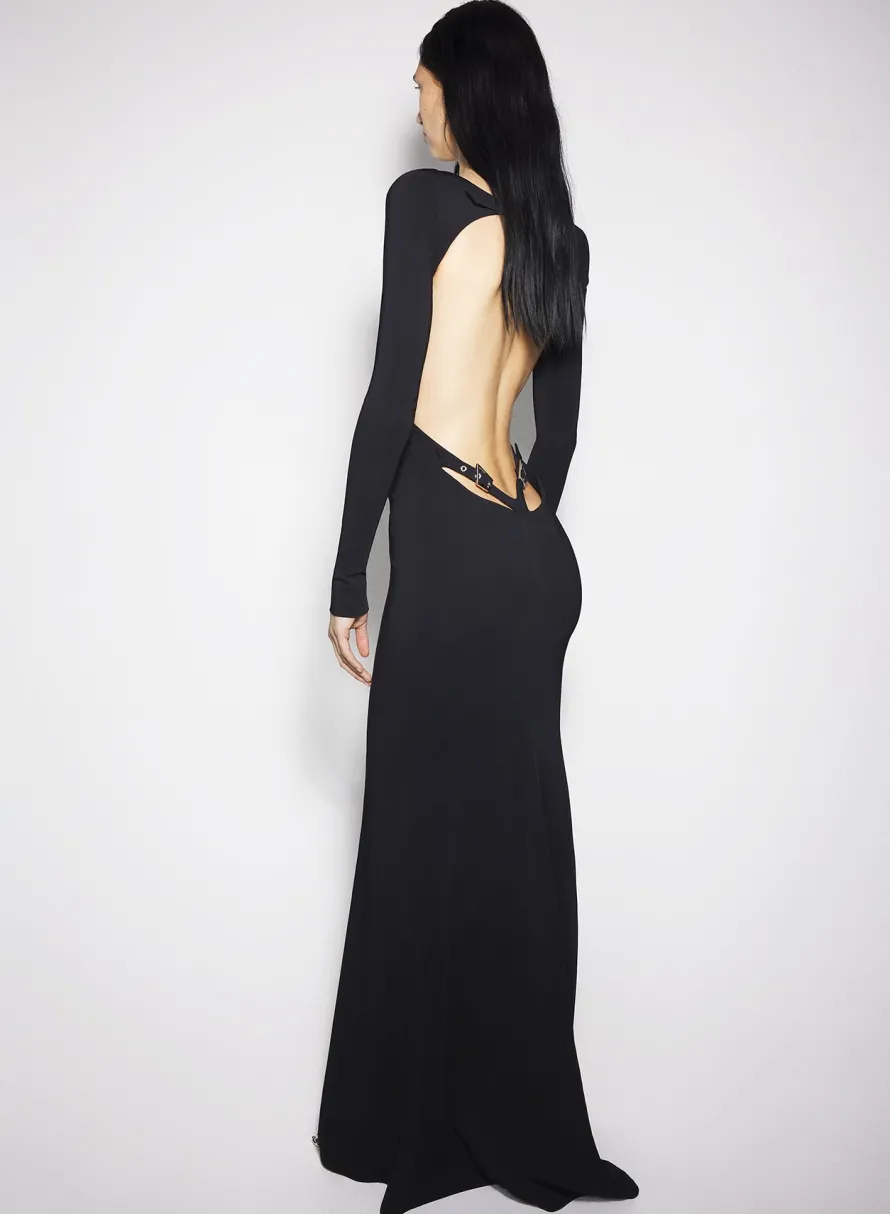 Dresses & Catsuits|MUGLER black backless buckled crepe gown
