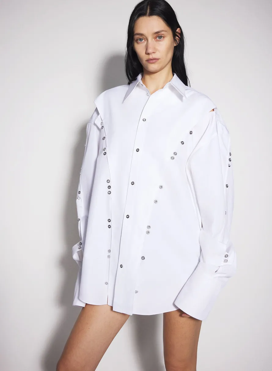 Tops|MUGLER white poplin button shirt