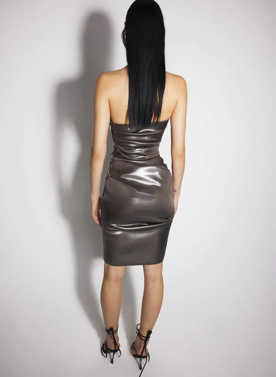 Dresses & Catsuits|MUGLER gunmetal bustier ruched dress