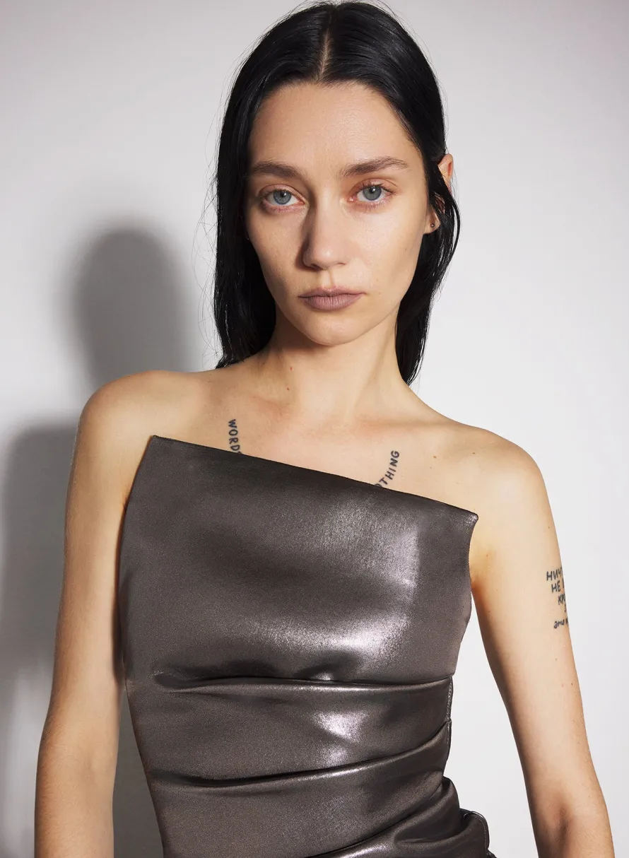 Dresses & Catsuits|MUGLER gunmetal bustier ruched dress