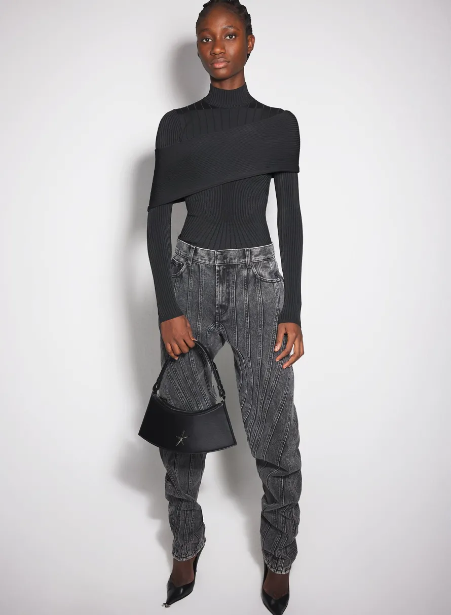 Knitwear|Tops|MUGLER black sculpting knit top