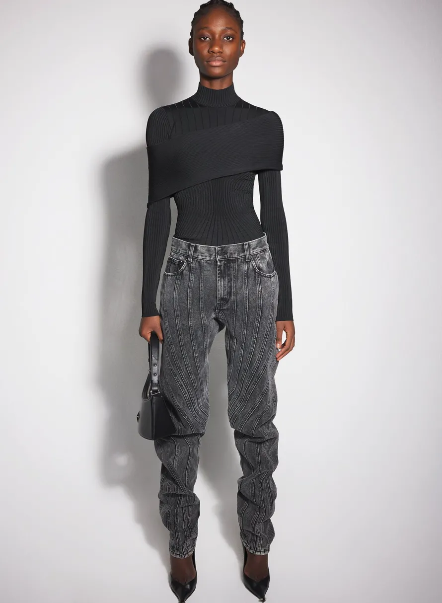 Knitwear|Tops|MUGLER black sculpting knit top