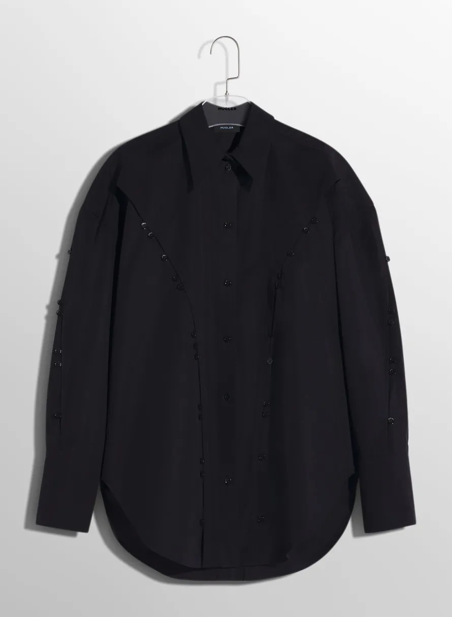 Tops|Tops|MUGLER black poplin button shirt