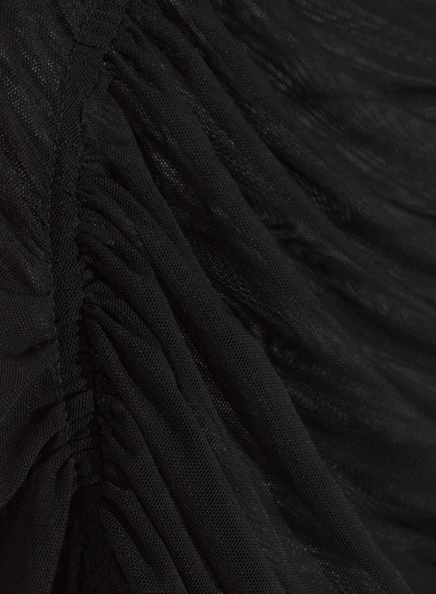 Dresses & Catsuits|MUGLER black sheer asymmetrical ruched dress