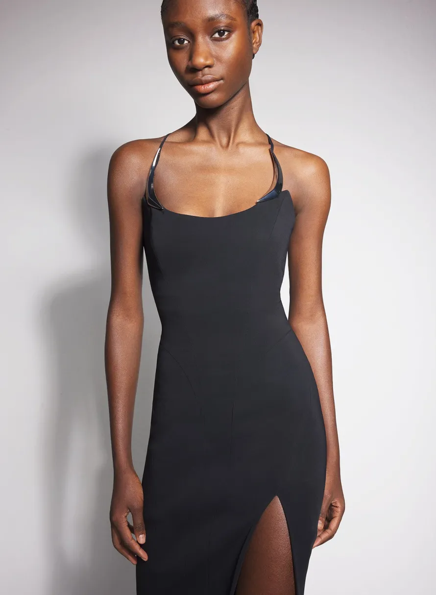 Dresses & Catsuits|MUGLER black cocktail dress with metallic details