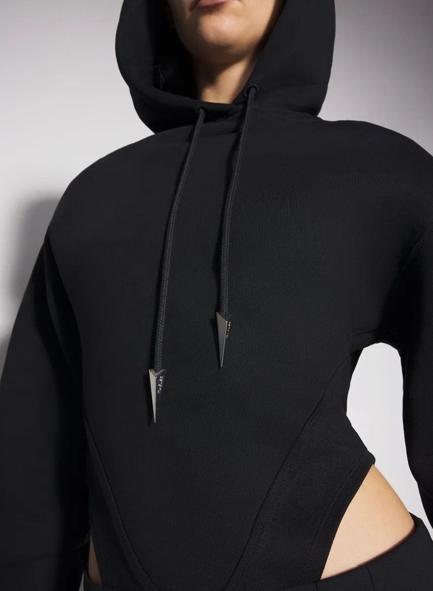 Bodysuits & Leggings|MUGLER black fleece hoodie bodysuit