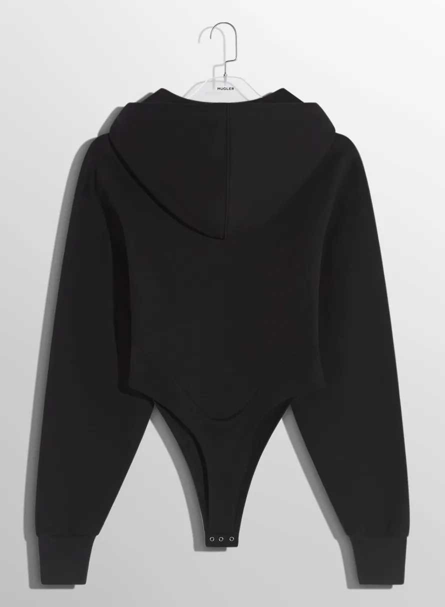 Bodysuits & Leggings|MUGLER black fleece hoodie bodysuit