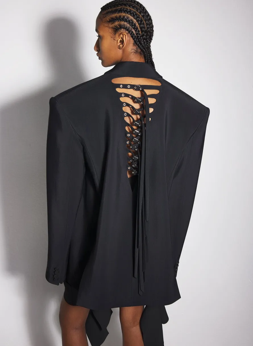 Jackets & Coats|MUGLER black buckled oversized jacket