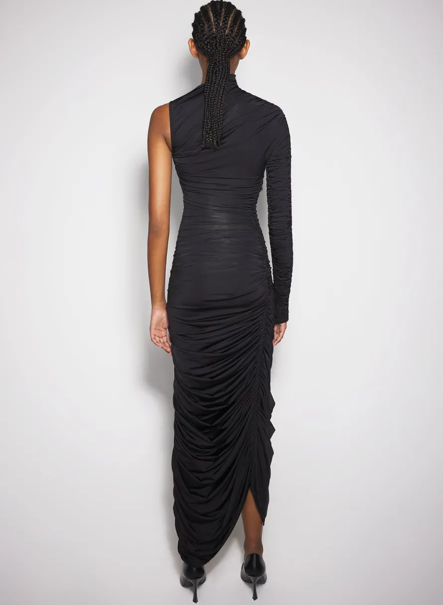 Dresses & Catsuits|MUGLER black asymmetrical pierced ruched dress
