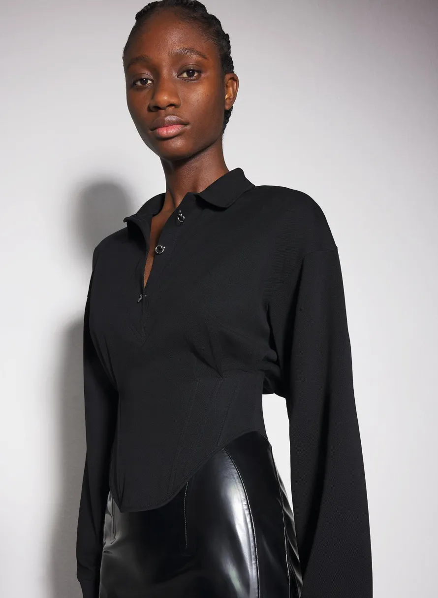 Tops|MUGLER black corseted polo