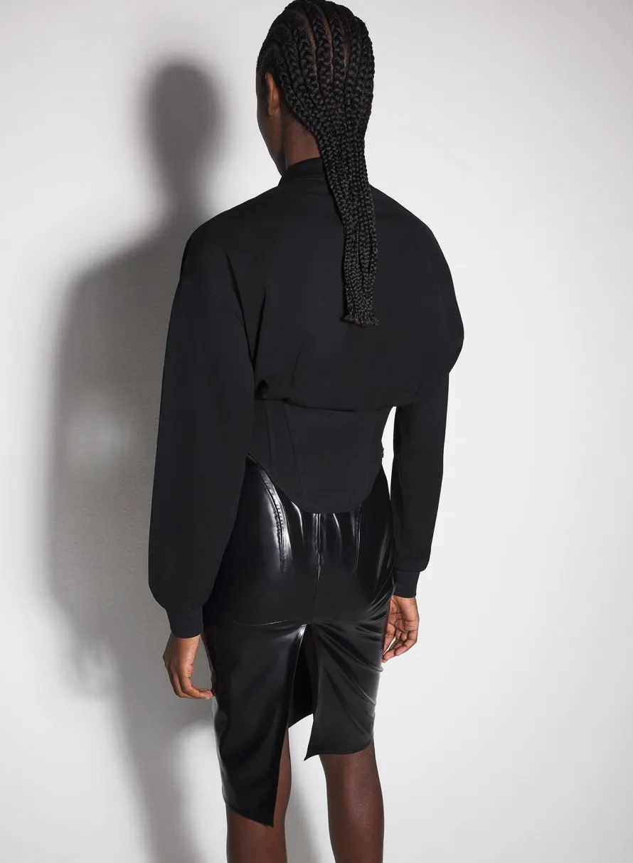 Tops|MUGLER black corseted polo