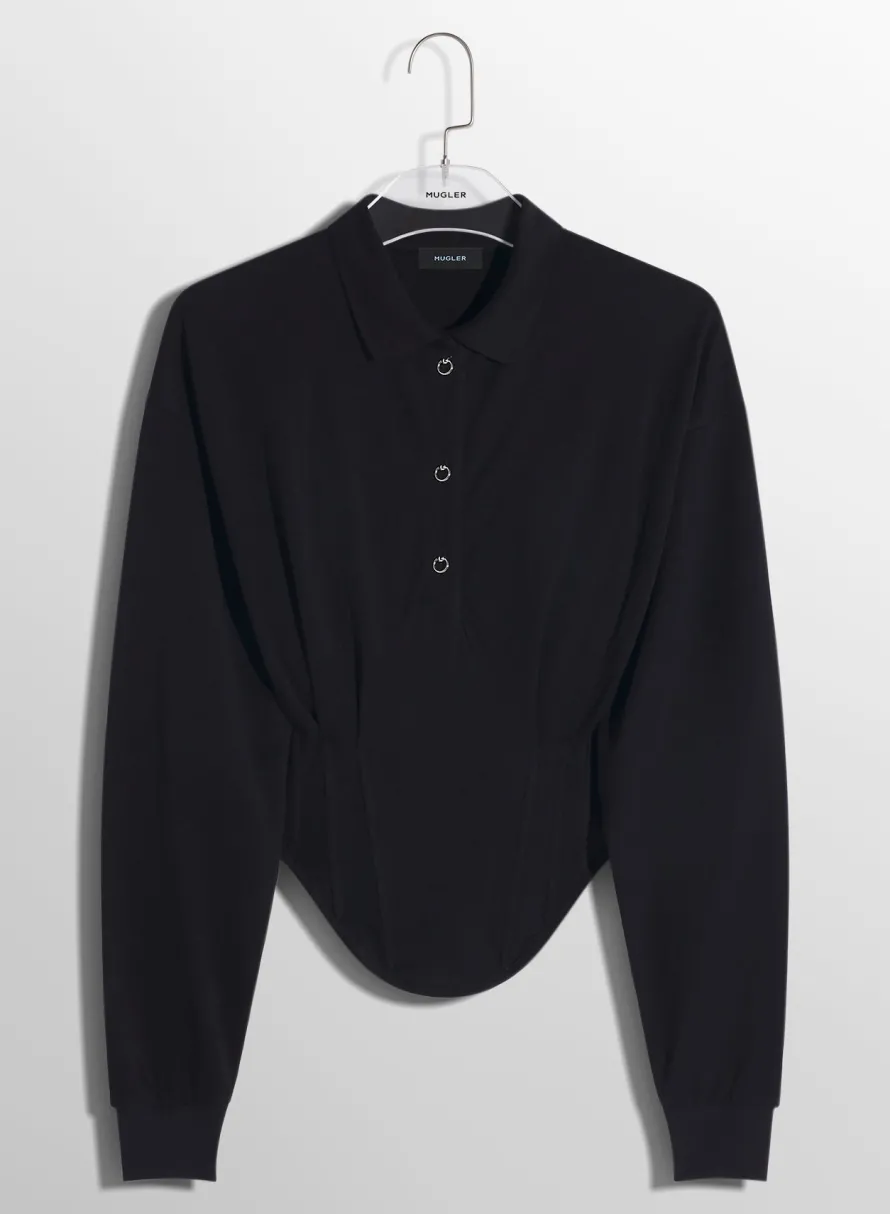Tops|MUGLER black corseted polo