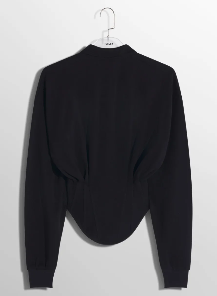 Tops|MUGLER black corseted polo