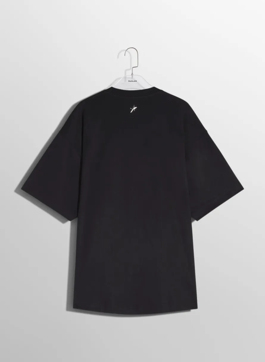 Tops|Tops|MUGLER black oversized pierced T-shirt
