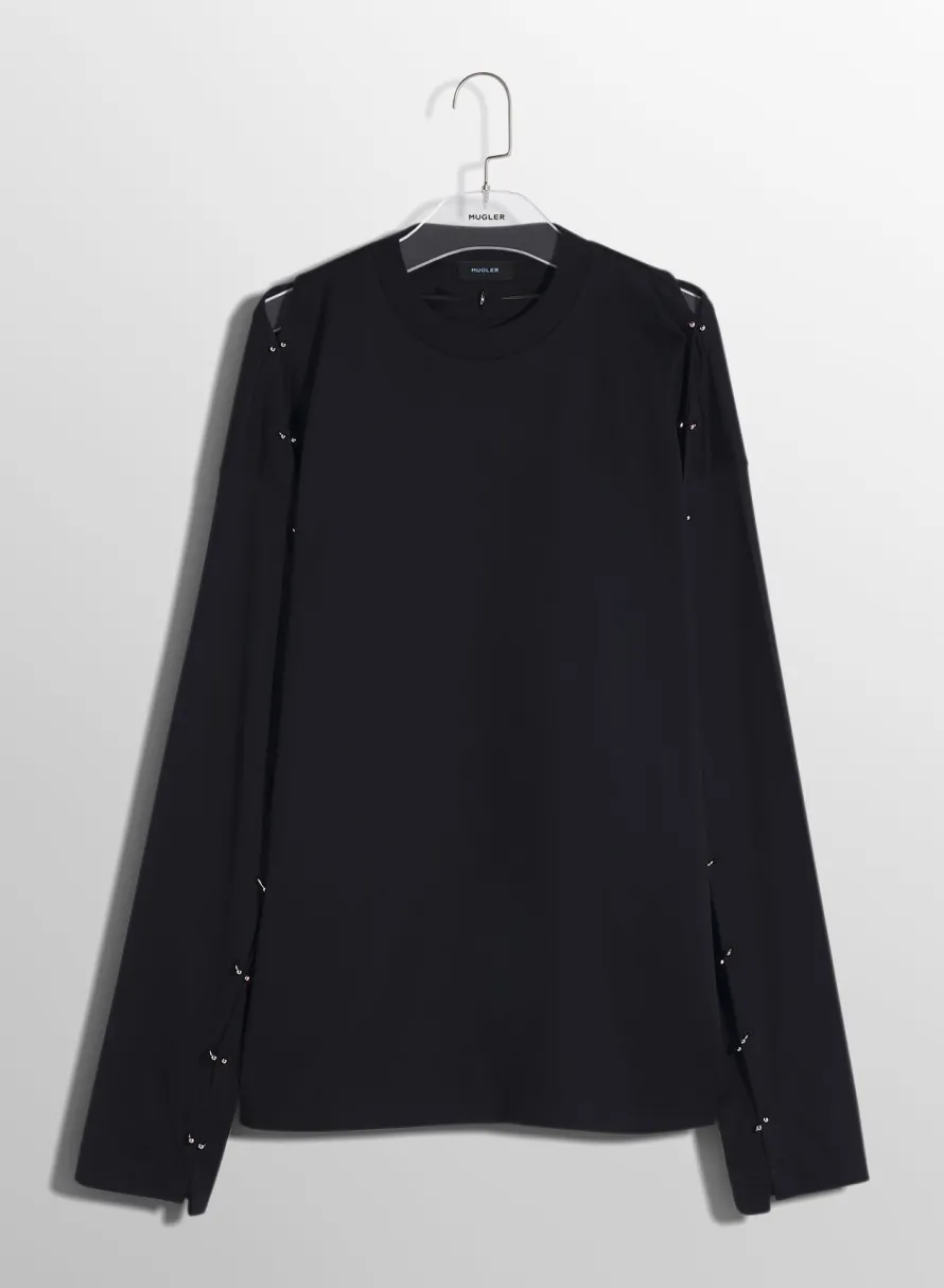 Tops|Tops|MUGLER black pierced T-shirt