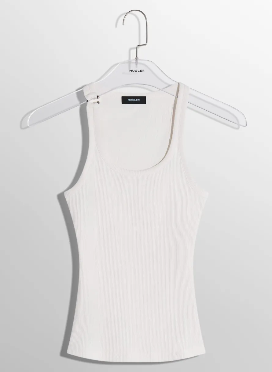 Tops|MUGLER white pierced tank top