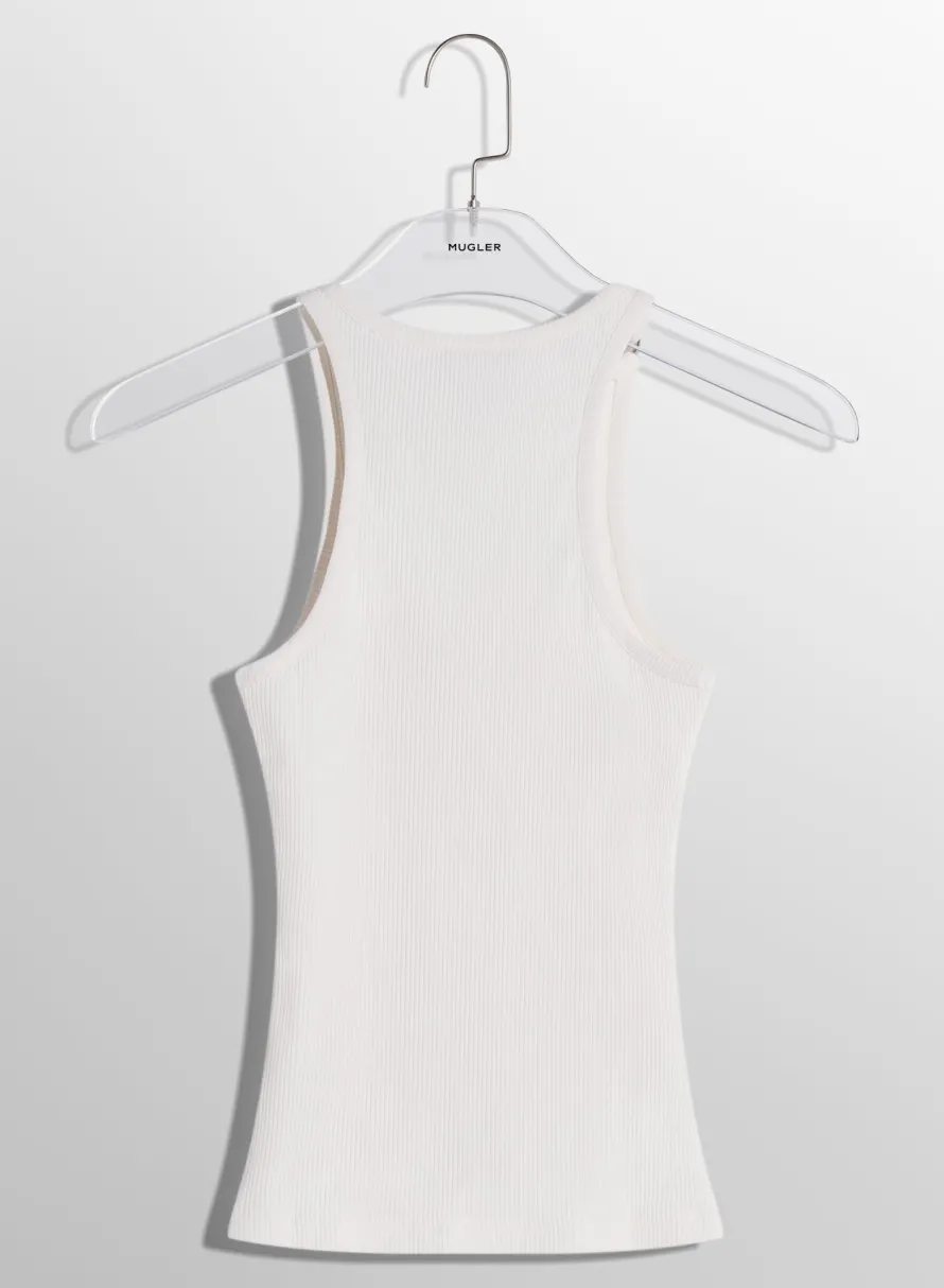 Tops|MUGLER white pierced tank top