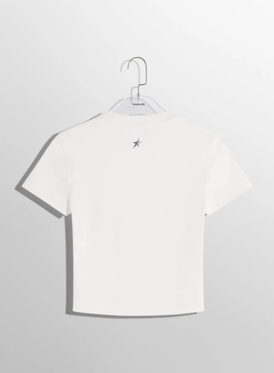 Tops|MUGLER off-white pierced baby t-shirt