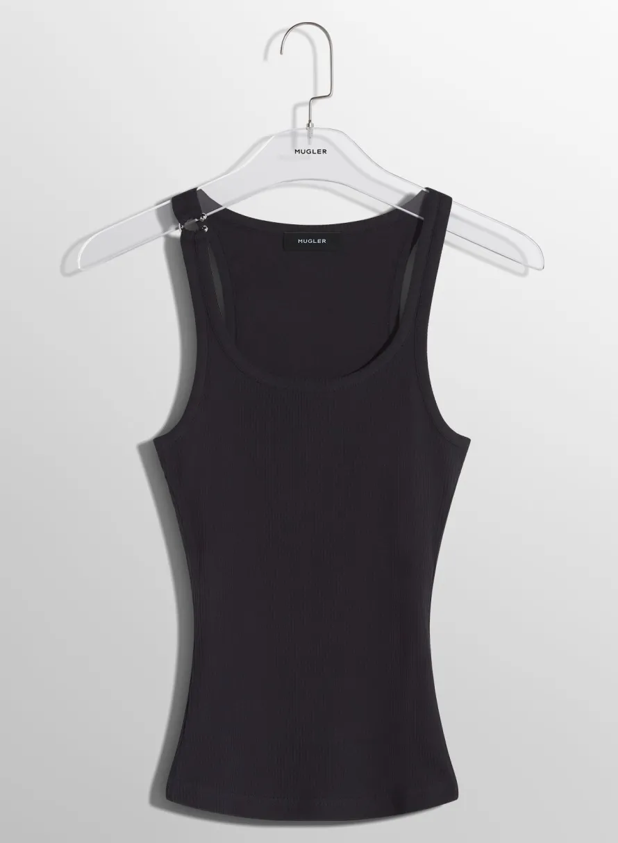 Tops|MUGLER black pierced tank top