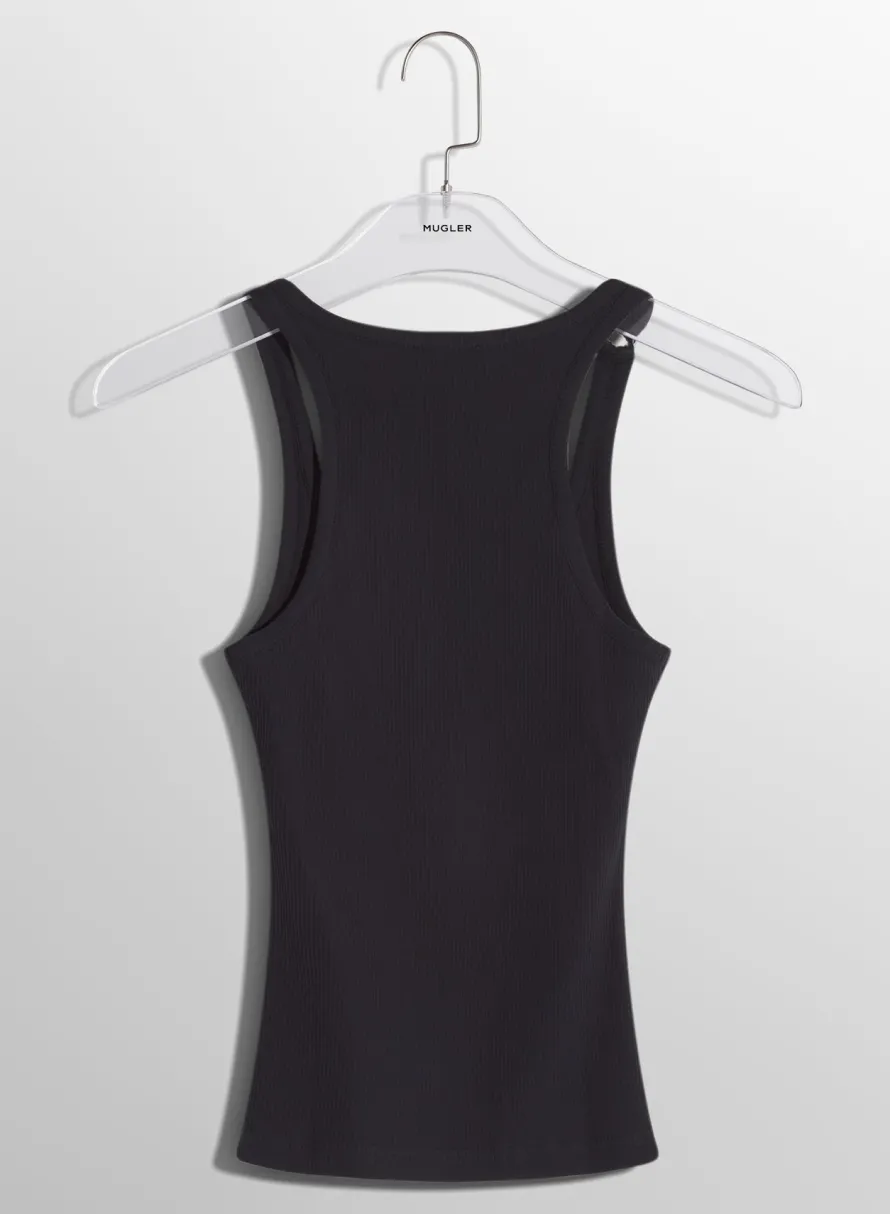 Tops|MUGLER black pierced tank top
