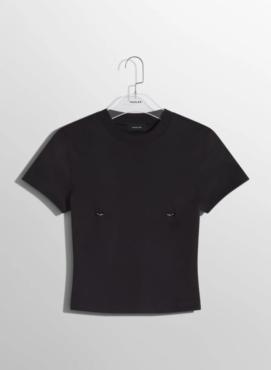 Tops|MUGLER black pierced baby t-shirt