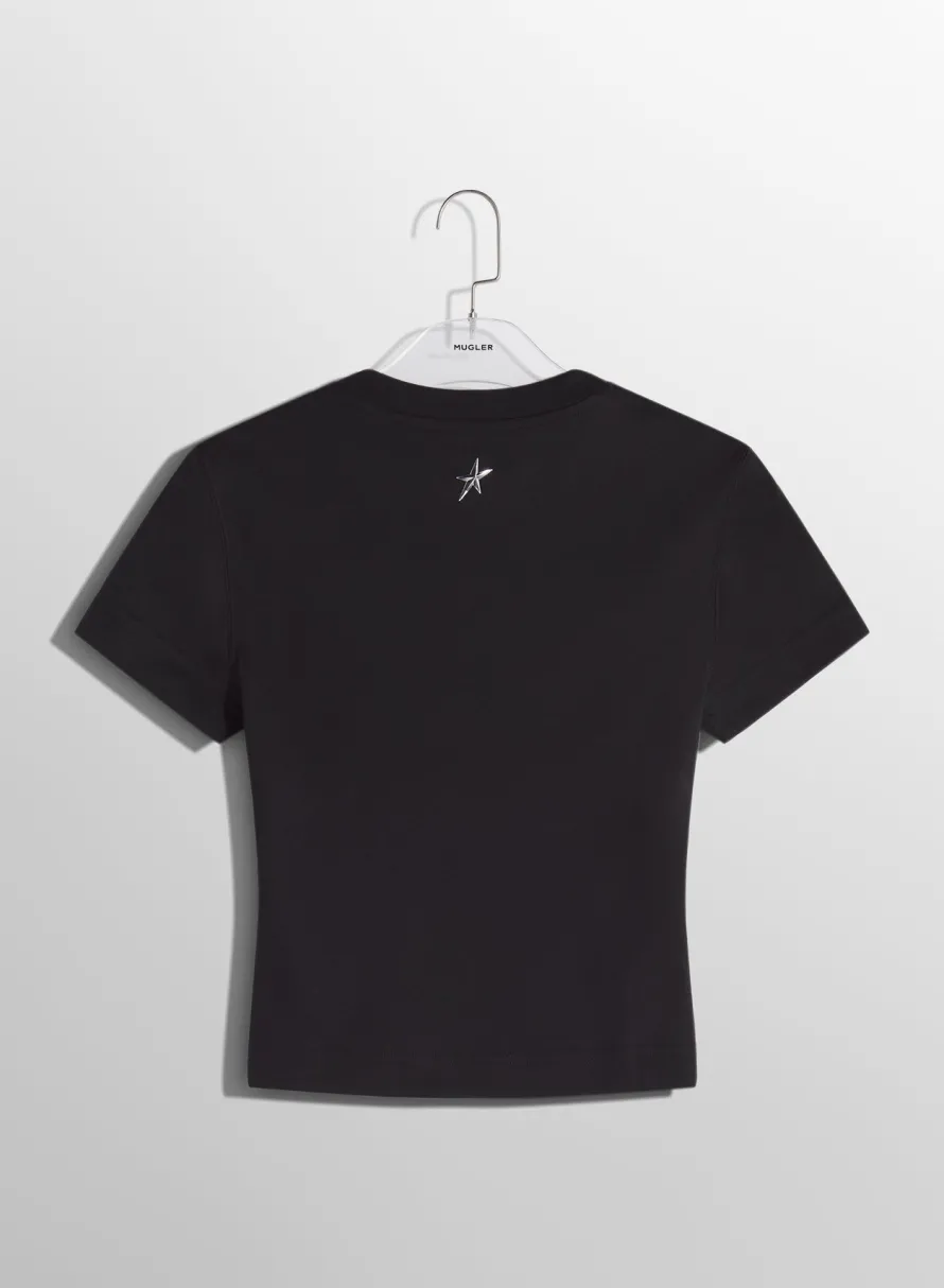 Tops|MUGLER black pierced baby t-shirt