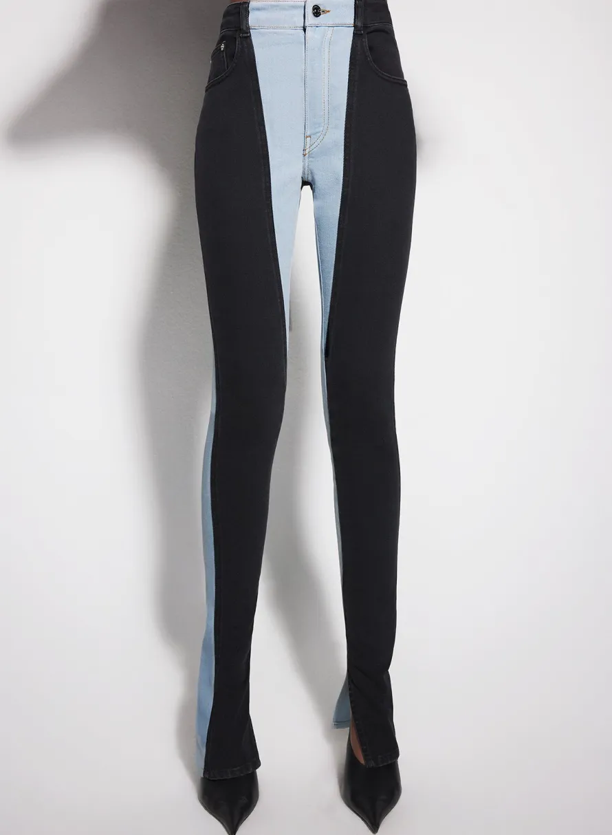 Denim|Trousers|MUGLER blue bi-color skinny jeans