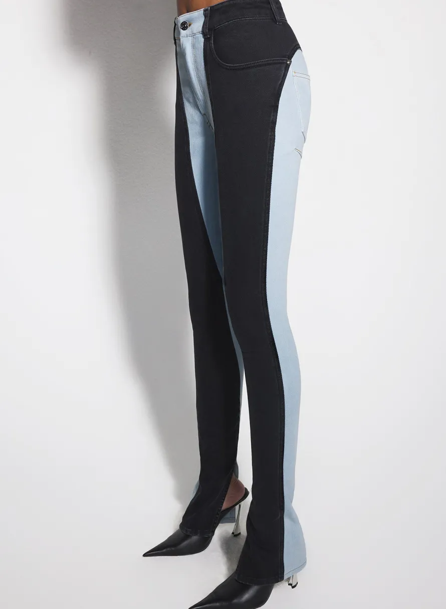 Denim|Trousers|MUGLER blue bi-color skinny jeans