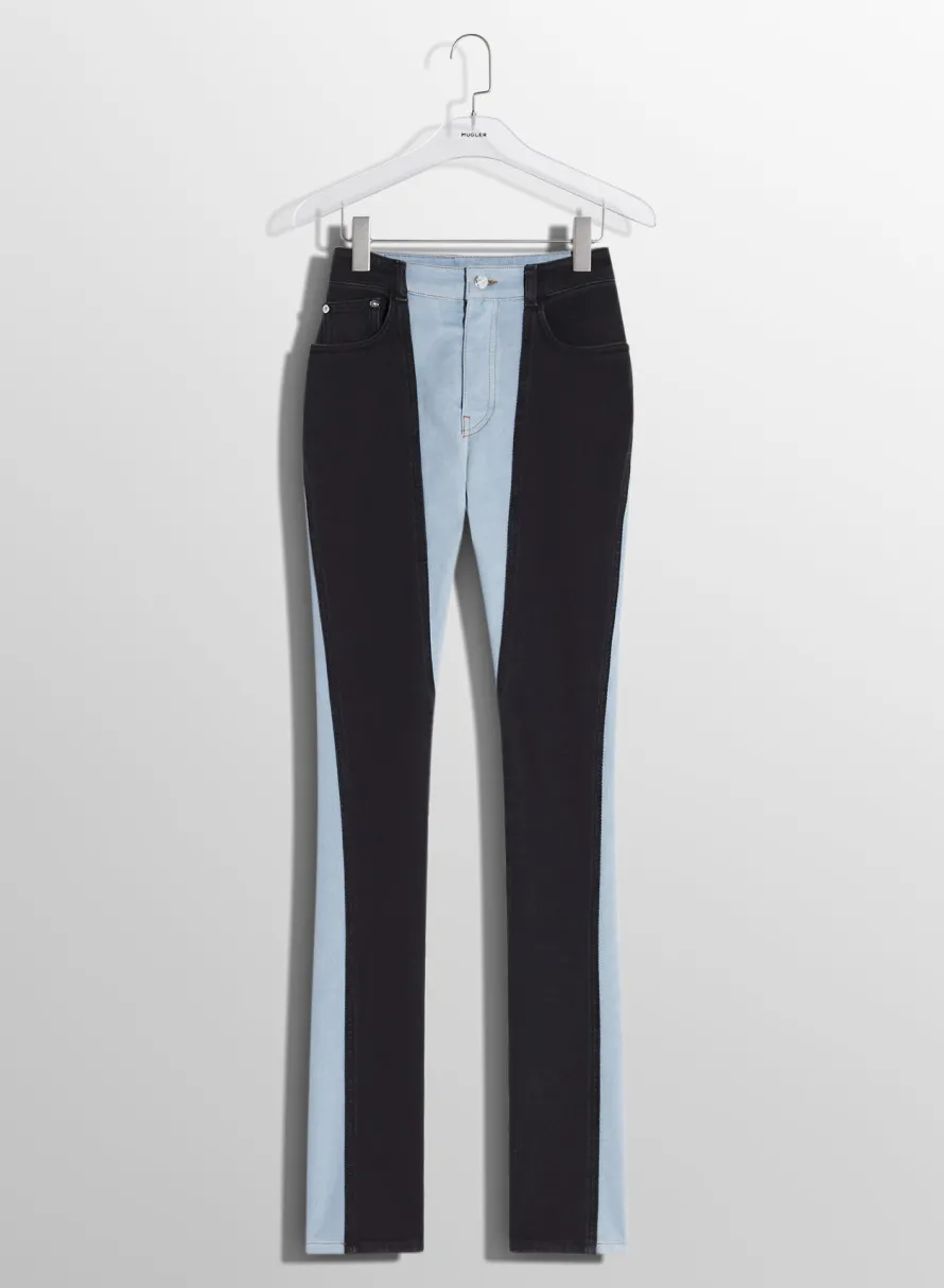 Denim|Trousers|MUGLER blue bi-color skinny jeans