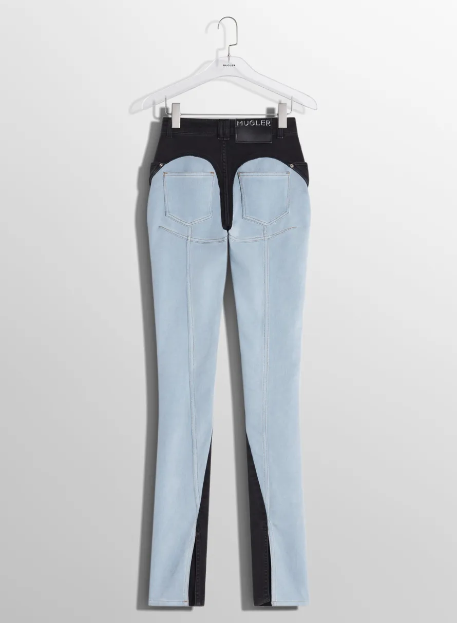 Denim|Trousers|MUGLER blue bi-color skinny jeans