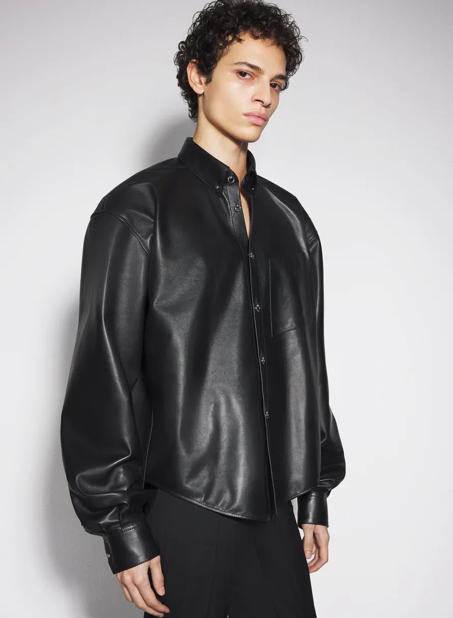 Tops|Tops|MUGLER black leather piercing shirt