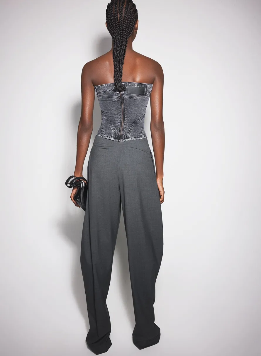 Denim|Tops|MUGLER washed black spiral denim bustier