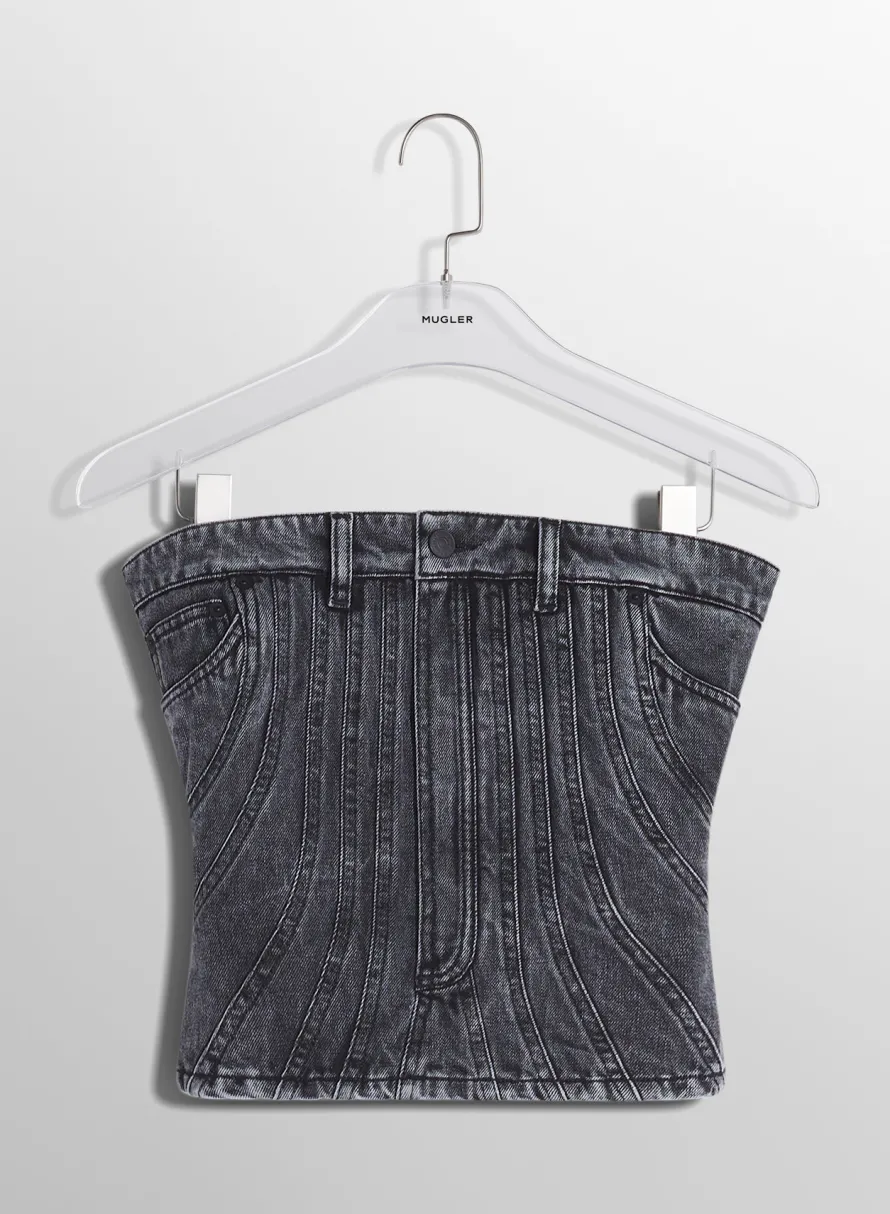 Denim|Tops|MUGLER washed black spiral denim bustier