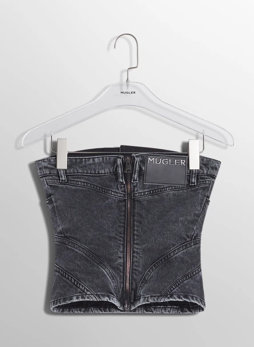 Denim|Tops|MUGLER washed black spiral denim bustier