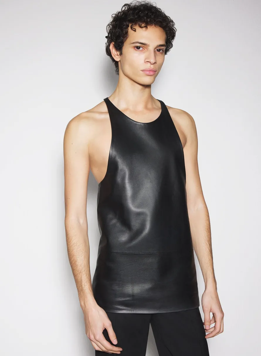 Tops|Tops|MUGLER black leather tank top