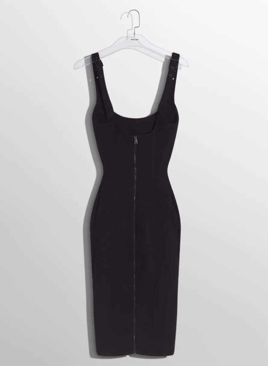 Denim|Dresses & Catsuits|MUGLER washed black buckled denim dress