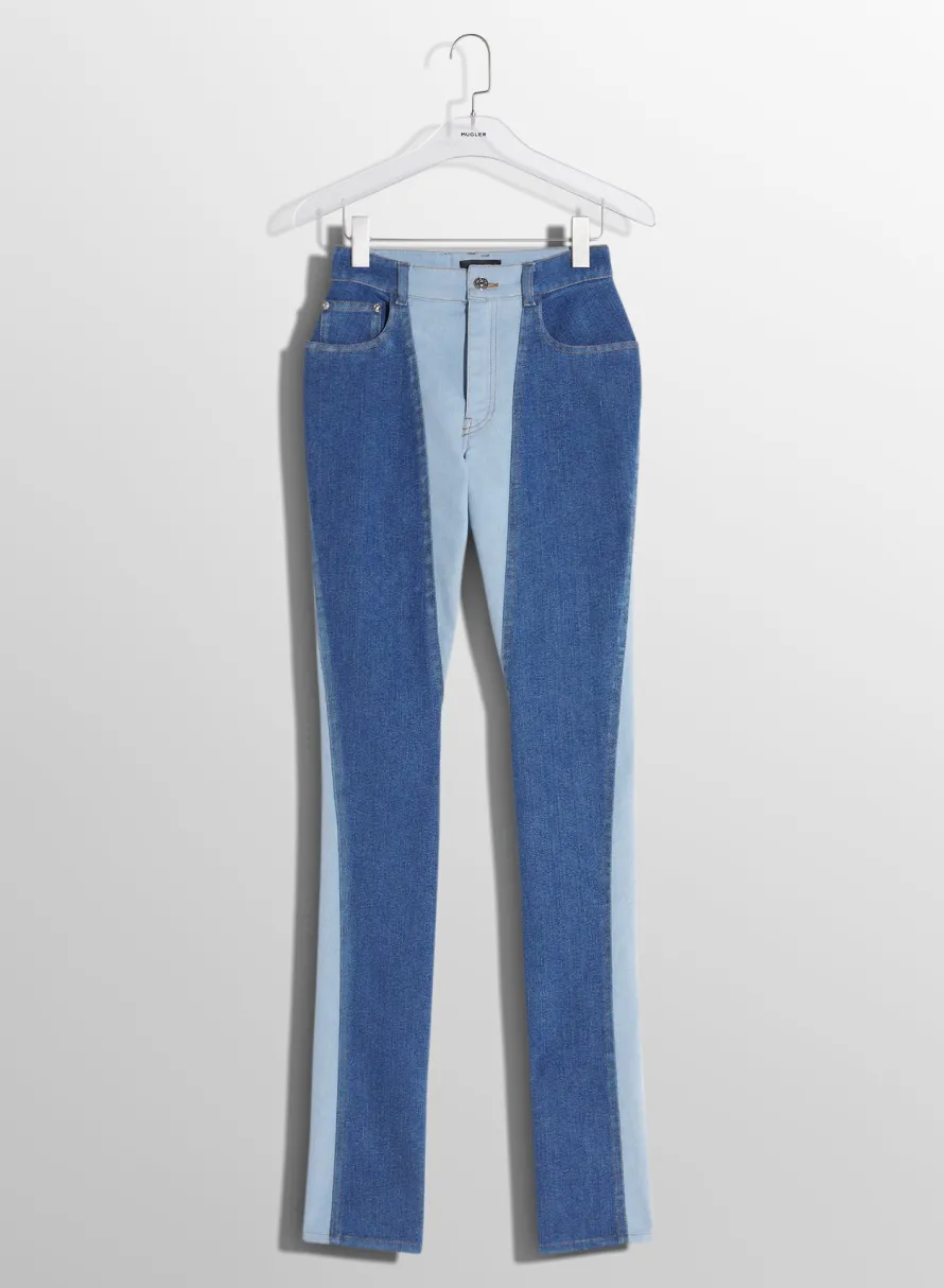 Denim|Trousers|MUGLER bi-tone blue skinny jeans