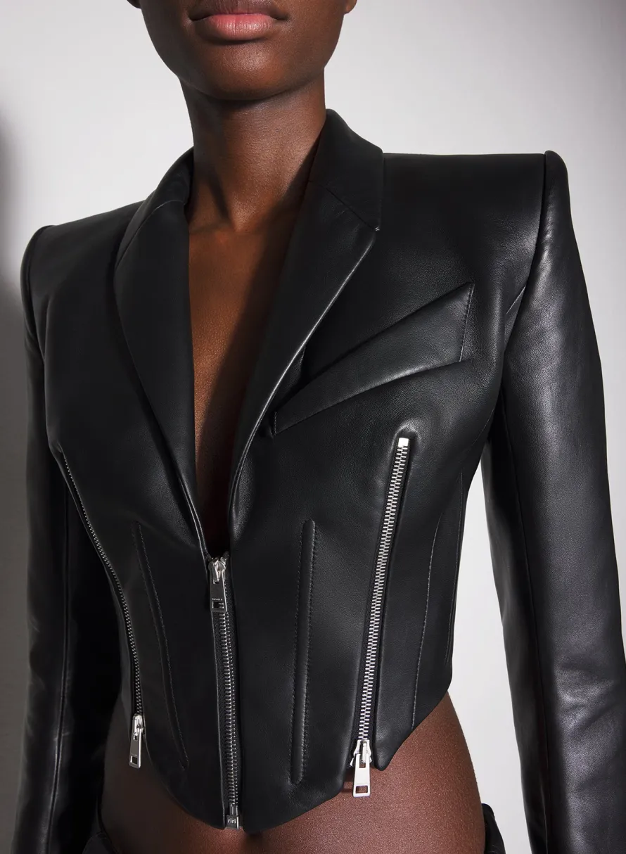 Jackets & Coats|MUGLER black zipped leather jacket