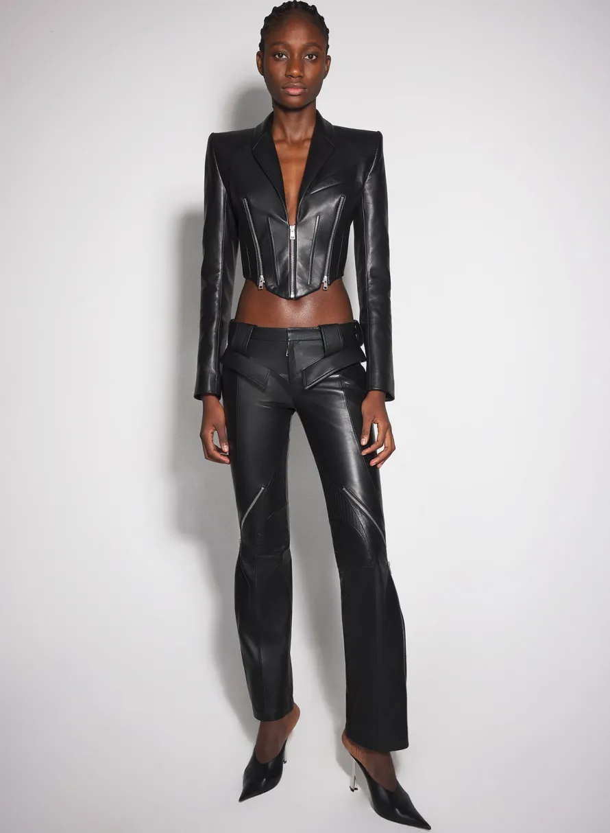 Jackets & Coats|MUGLER black zipped leather jacket